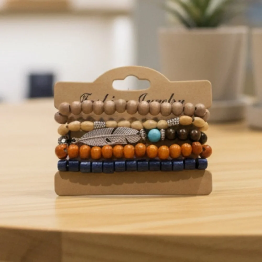 ⚠️ 5/25: Multicolor Beaded Feather Tribal Bracelet Set